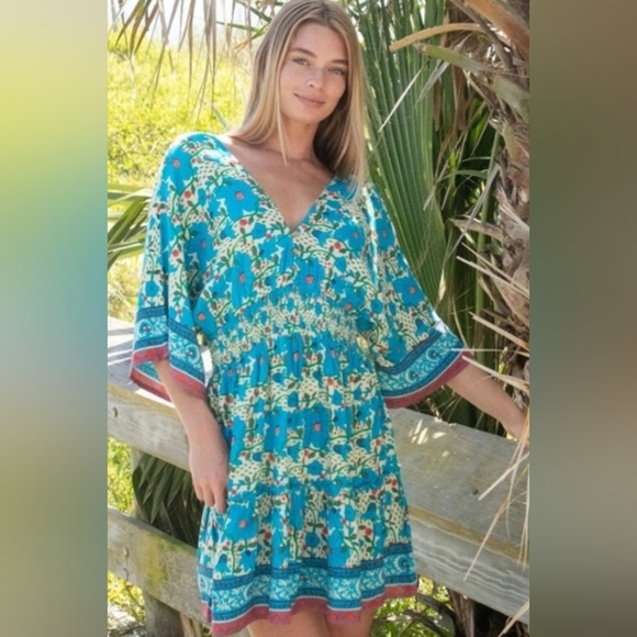 NATURAL LIFE Dresses & Skirts - NATURAL LIFE Blue and Orange Floral Mini Dress